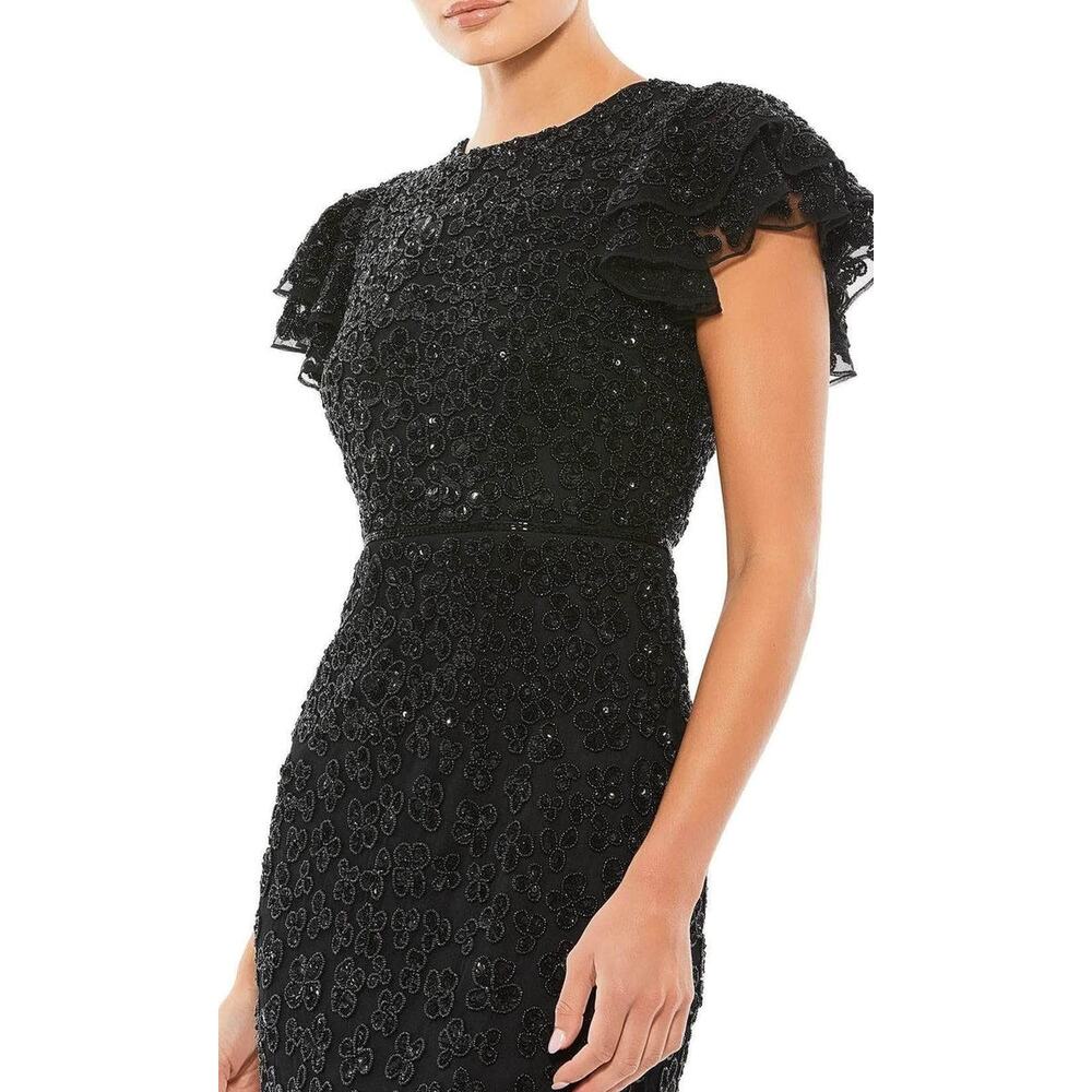 NWT Mac Duggal 10827 Black Sequins Beaded Flutter Sleeve Cocktail Dress Size 12